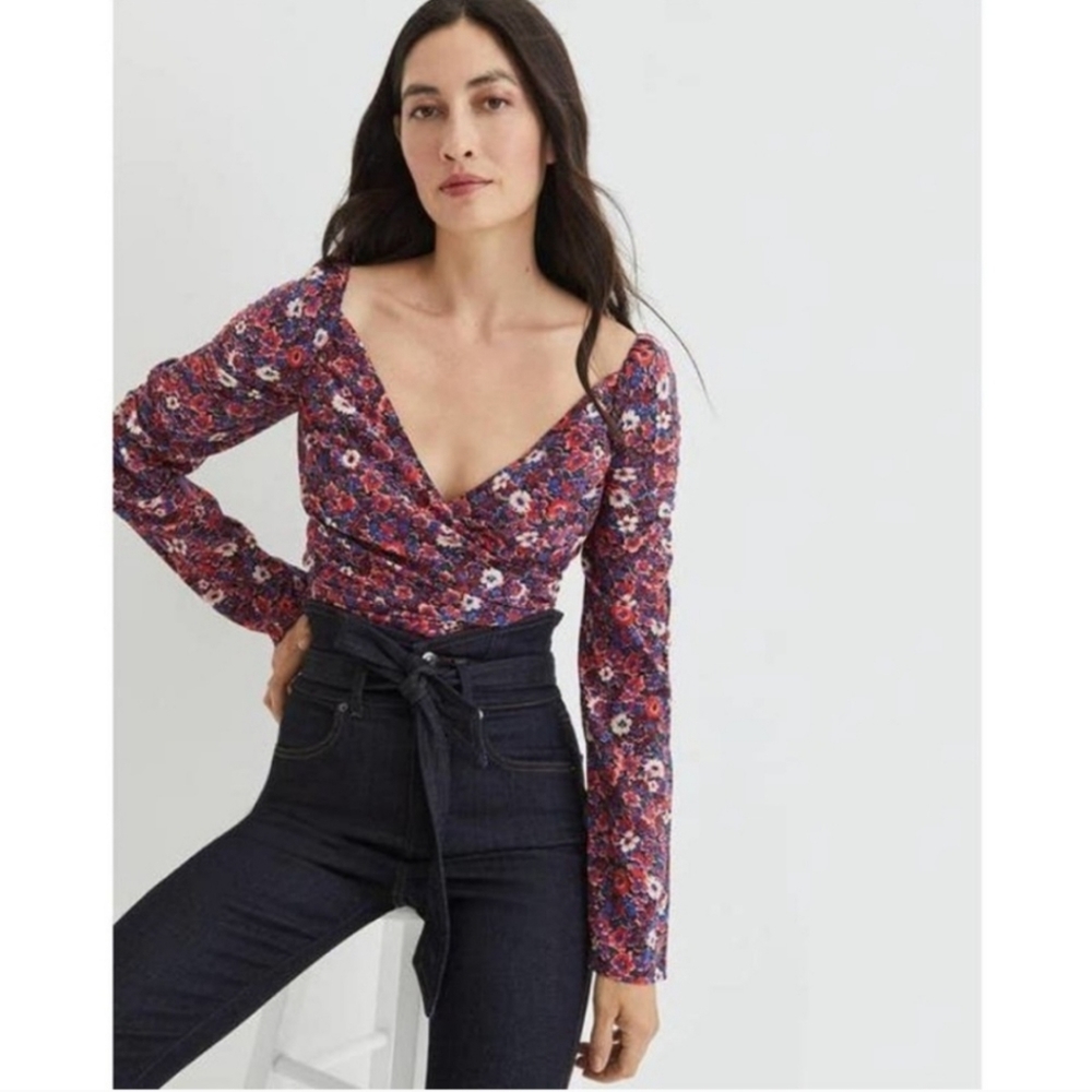 NWOT Veronica Beard Sabo Silk V Neck Top in Berry Multi